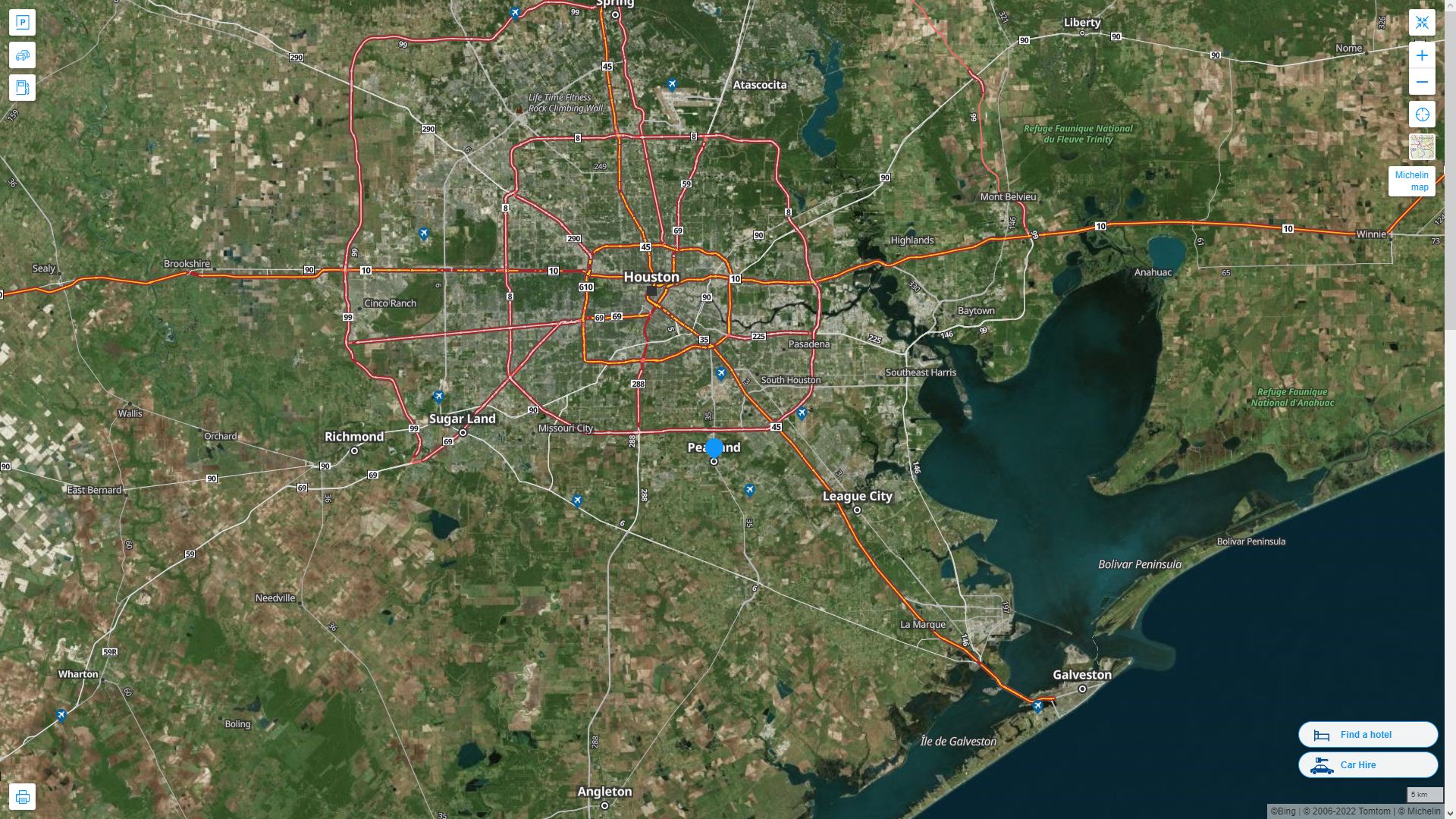 Pearland Texas Highway and Road Map with Satellite View